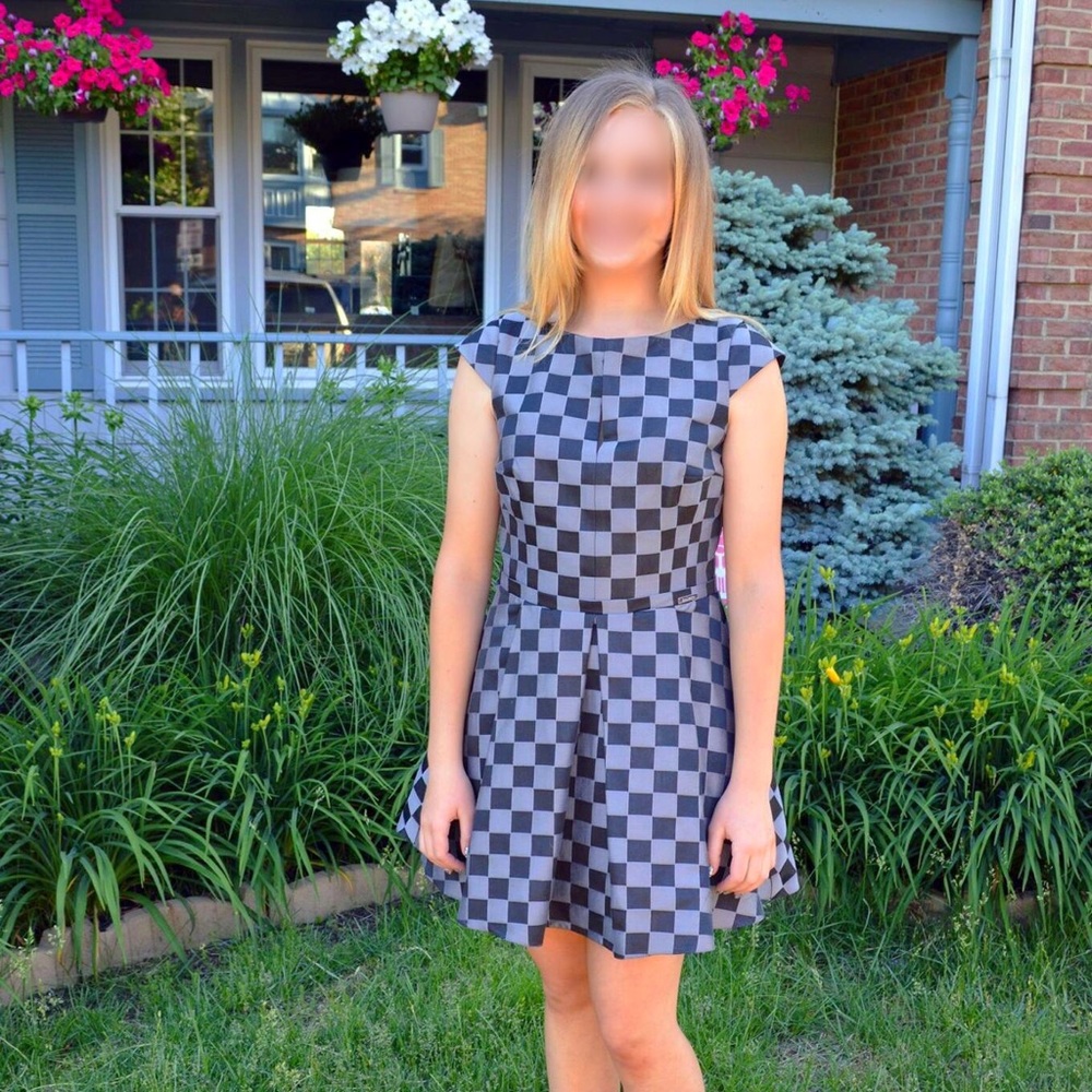Black and Silver checkered cocktail dress. Size 6.